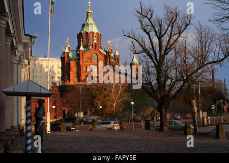 Helsinki, Finnland. Die Uspenski (Finnisch, Uspenskin Katedraali Uspenskij-Katedralen, Russisch, Schwedisch, Успенский собор, Uspensk Stockfoto