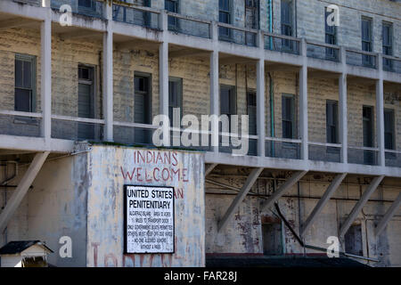 Ein Blick auf willkommen Inder Graffiti auf Alcatraz Island Stockfoto