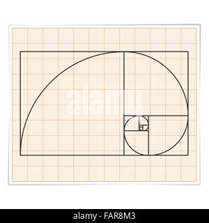 Zeichenpapier mit Maßeinteilung mit goldenen Schnitt Stockfoto