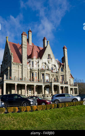 Exterieur des Craigdarroch Castle in Victoria, BC, Kanada. Viktorianische Architektur, National Historic Site. Stockfoto