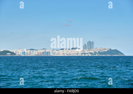 Ganze Blick aufs Meer von Haeundae Bezirk. Haeundae-gu ist bekannt für eines der beliebtesten Strand in Korea. Stockfoto