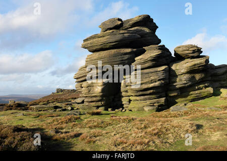 Rad-Steinen und weißen Tor, Derwent Rand, Derwent Moor, Derbyshire, England, UK Stockfoto