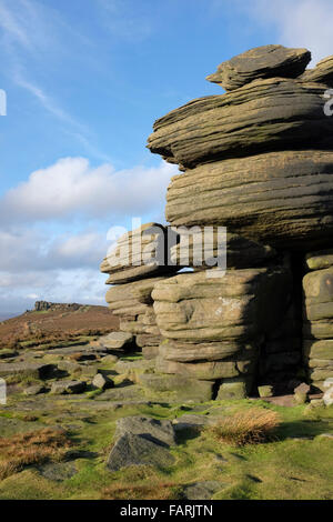 Rad-Steinen und weißen Tor, Derwent Rand, Derwent Moor, Derbyshire, England, UK Stockfoto