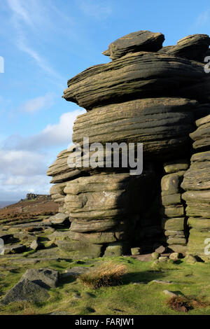 Rad-Steinen und weißen Tor, Derwent Rand, Derwent Moor, Derbyshire, England, UK Stockfoto