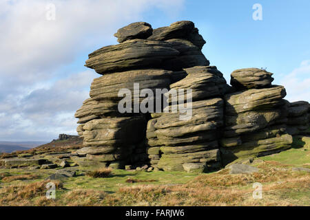 Rad-Steinen und weißen Tor, Derwent Rand, Derwent Moor, Derbyshire, England, UK Stockfoto