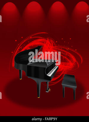 Hand, Zeichnung von einem schönen Flügel auf rote elegante Theater Bühne Beleuchtung mit abstrakten Hintergrundmusik Stockfoto