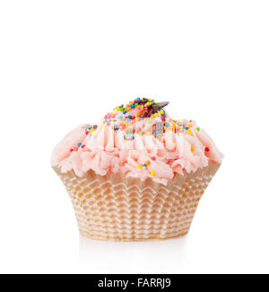 Schöne Cupcake mit rosa Creme auf einem weißen Hintergrund, ist es isoliert Stockfoto