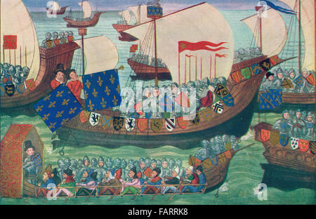 Englisch & Französisch Kreuzzug gegen Barbary Piraten Abfahrt Genua im Jahre 1390 Stockfoto