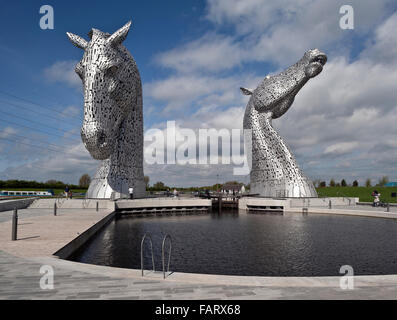 Die Kelpies, Helix Park, Falkirk, Schottland. Andy Scott Skulpturen. Stockfoto