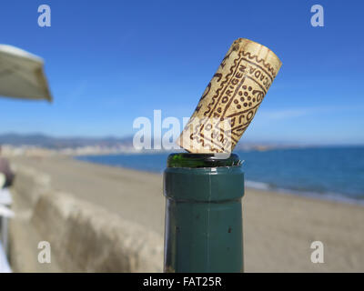 Nahaufnahme des Korkens auf Flasche Wein aus Rioja Stockfoto