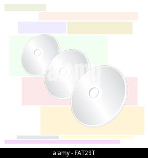 Drei glänzende Silber leere CD oder DVD CD auf bunte Hintergrundmuster Stockfoto