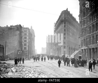 Markt St. von Montgomery St., nach Erdbeben von San Francisco, Kalifornien, USA, ca. 1906 Stockfoto