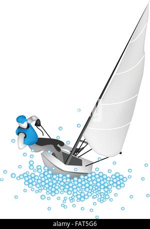 Regatta: Ein kleines Segel Boot segeln durch eine Welle während eines Rennens. Stock Vektor