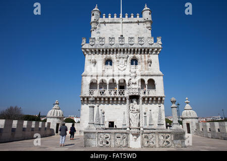 Turm von Belem (Torre de Belem) Festung in Lissabon, Portugal, Wahrzeichen der Stadt aus dem 16. Jahrhundert Stockfoto