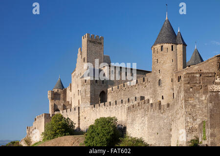 La Cite, mittelalterliche Festungsstadt Carcassonne, UNESCO-Weltkulturerbe, Languedoc-Roussillon, Südfrankreich, Frankreich Stockfoto