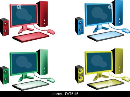 Eine Illustration-Sammlung von Colorsful Desktop-Computer-Symbol oder das Symbol "Desktop PC" in roten, blauen, grünen und gelben Farben Stock Vektor