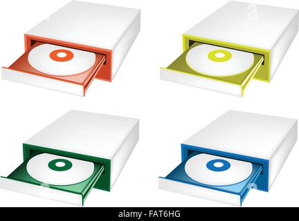 Eine Illustration-Sammlung von Colorsful CD-ROM-Laufwerk für Desktop-PC in den Farben Orange, gelb, grün und blau Stock Vektor