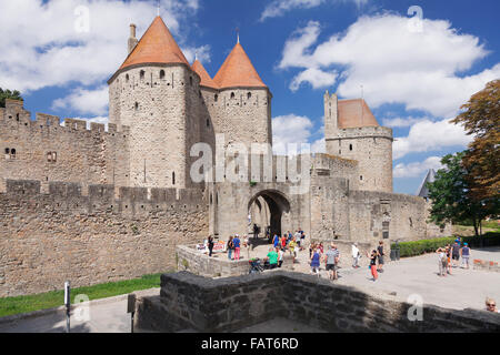 La Cite, mittelalterliche Festungsstadt Carcassonne, UNESCO-Weltkulturerbe, Languedoc-Roussillon, Südfrankreich, Frankreich Stockfoto