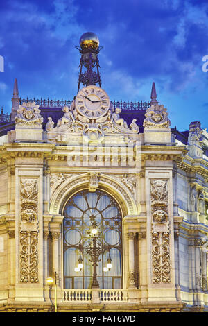 Detail der Fassade der Banco de España am Cibeles-Platz. Madrid. Spanien Stockfoto