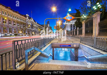 Banco de España Metrostation Alcala Straße. Madrid, Spanien. Stockfoto