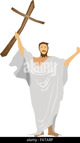 Eine Abbildung von Jesus Christus hält ein hölzernes Kreuz und beten für die Menschen Stock Vektor