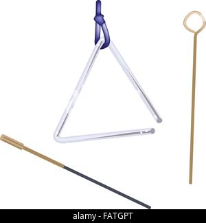 Musikinstrument, eine Darstellung der musikalischen Metall Dreieck und Schläger, Isolated on White Background Stock Vektor