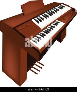 Musikinstrument, eine Illustration, die brauner Farbe Vintage Pfeifenorgel auf weißem Hintergrund isoliert Stock Vektor