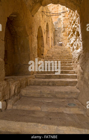 Die inneren Hallen der historischen Ajlun Burg im Haschemitischen Königreich Jordanien Nahost. Stockfoto