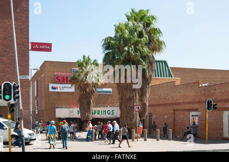 Eintritt zum Palm Springs Einkaufszentrum, 5. Avenue, Springs, Gemeinde Ekurhuleni, Provinz Gauteng, Republik Südafrika Stockfoto