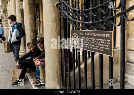 World Heritage Site Plakette in die Stadt Bath, Somerset, Großbritannien Stockfoto