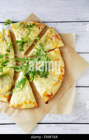 Käse Pizza Slice Draufsicht Stockfoto