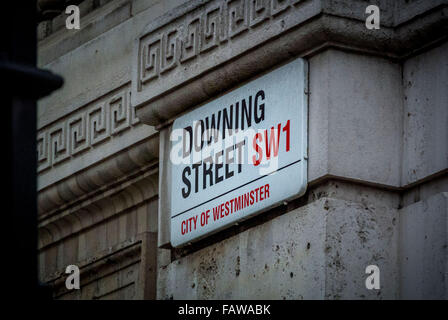 Downing Street SW1, Stadt von Westminster, unterzeichnen in London, Vereinigtes Königreich. Stockfoto