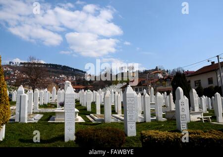 Islamische muslimische Grabsteine von bosnischen Soldaten bei Martyrs Memorial Friedhof Sarajevo Bosnien Stockfoto