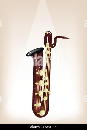 Musikinstrument, eine Illustration braun Farbe des goldenen Vintage Baritonsaxophon auf braune Bühne Hintergrund mit textfreiraum für Stock Vektor