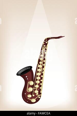 Musikinstrument, eine Illustration braun Farbe des goldenen Vintage Alt-Saxophon auf braune Bühne Hintergrund mit textfreiraum für Tex Stock Vektor