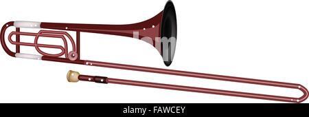 Musikinstrument, eine Illustration, die brauner Farbe Vintage Posaune auf weißem Hintergrund isoliert Stock Vektor