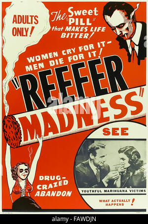 Reefer Madness (1936) von Louis J. Gasnier Regie und Hauptdarsteller Dorothy Kurze, Kenneth Craig und Lillian Miles. Eine bizarre 1930er Jahre amerikanische Propaganda Film über Jugendliche, die Marihuana versuchen und hoffnungslos süchtig werden und auf einem Verbrechen Spree gehen. Weitere Informationen finden Sie unten. Stockfoto