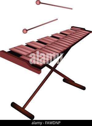 Musikinstrument, zur Veranschaulichung der Vibraphon, Xylophon und Marimba auf Stand und zwei Schläger, Isolated on White Background Stock Vektor