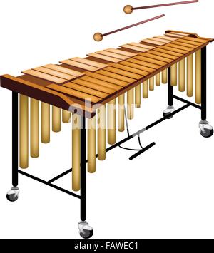Musikinstrument, eine Illustration des Vibraphons auf Stand und zwei Schläger, Isolated on White Background Stock Vektor