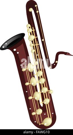 Musikinstrument, eine Illustration, die braune Farbe des goldenen Vintage Bass-Saxophon auf weißem Hintergrund isoliert Stock Vektor