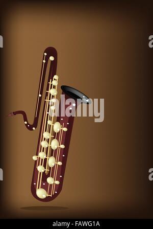 Musikinstrument, eine Illustration braun Farbe des goldenen Vintage Bass Saxophon auf dunklen braunen Hintergrund Stock Vektor