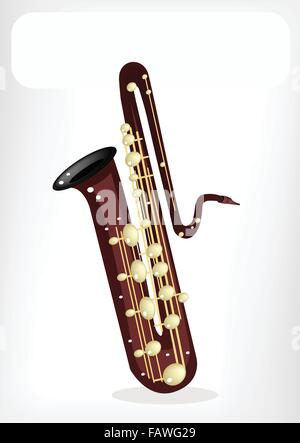 Musikinstrument, eine Illustration braun Farbe des goldenen Vintage Bass Saxophon auf braune Bühne Hintergrund mit White-Label für Co Stock Vektor