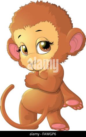 Affe sitzt auf einem weißen Hintergrund Stock Vektor