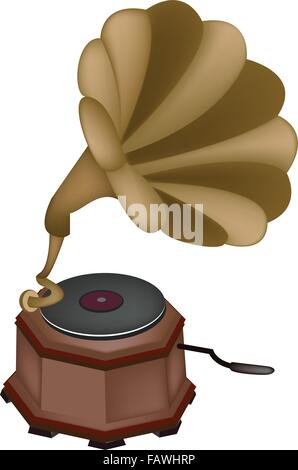 Zur Veranschaulichung der goldenen Schallplatten oder Plattenspieler, Isolated on White Background Stock Vektor