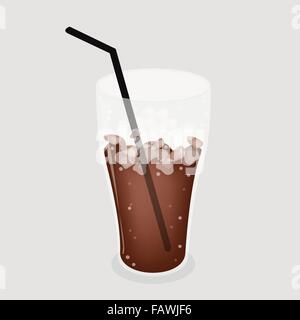 Kaffee-Zeit, ein Glas süßen und schwarzen Eiskaffee oder Eistee oder Cola auf schönen Retro-grauen Hintergrund Stock Vektor
