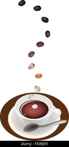 Kaffee-Zeit, die gerösteten Tamarind Kaffeebohne mit Take Away Kaffee Stock Vektor