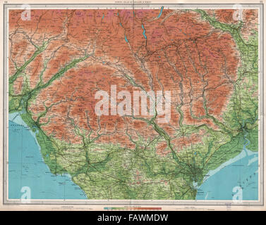 Süd-WALES: Cardiff Merthyr Tydfil Newport Täler Abergavenny. GROßE, 1939 Karte Stockfoto