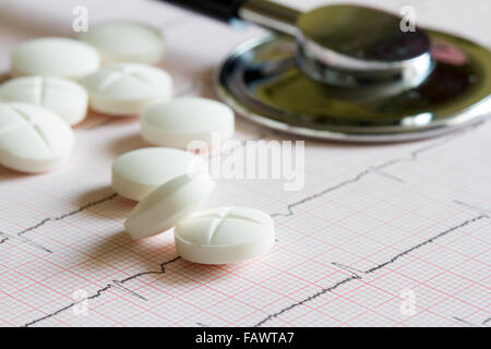 Herz-Kreislauferkrankungen abstraktes Zeichen Symbol mit EKG closeup Stockfoto