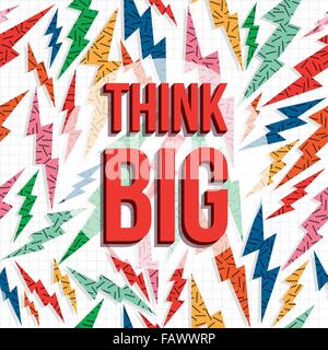 Denken Sie, dass große Inspiration Zitat, schöpferische Phantasie Motivation Text mit 80er Jahre retro Hintergrund. EPS10 Vektor. Stock Vektor