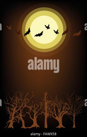 Halloween-Hintergrund des Bösen Fledermäuse Flyig auf einen gruseligen Wald im Mondlicht Nacht, Zeichen für die Halloween-Feier Stock Vektor